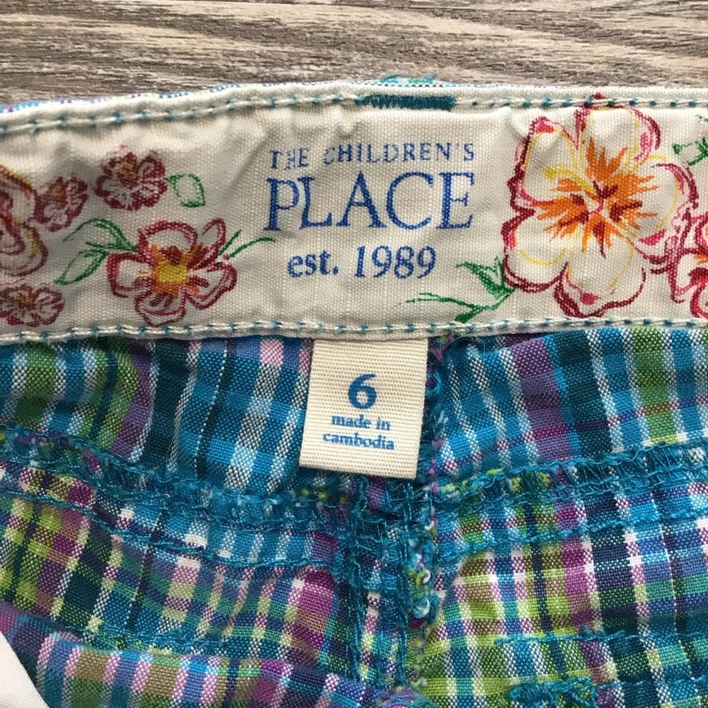 The Children’s Place Blue Plaid Roll Tab Bermuda Short Adjustable Waist 6